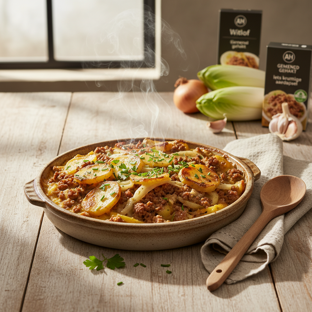 Hollandse Witlofschotel met Gehakt en Aardappelen