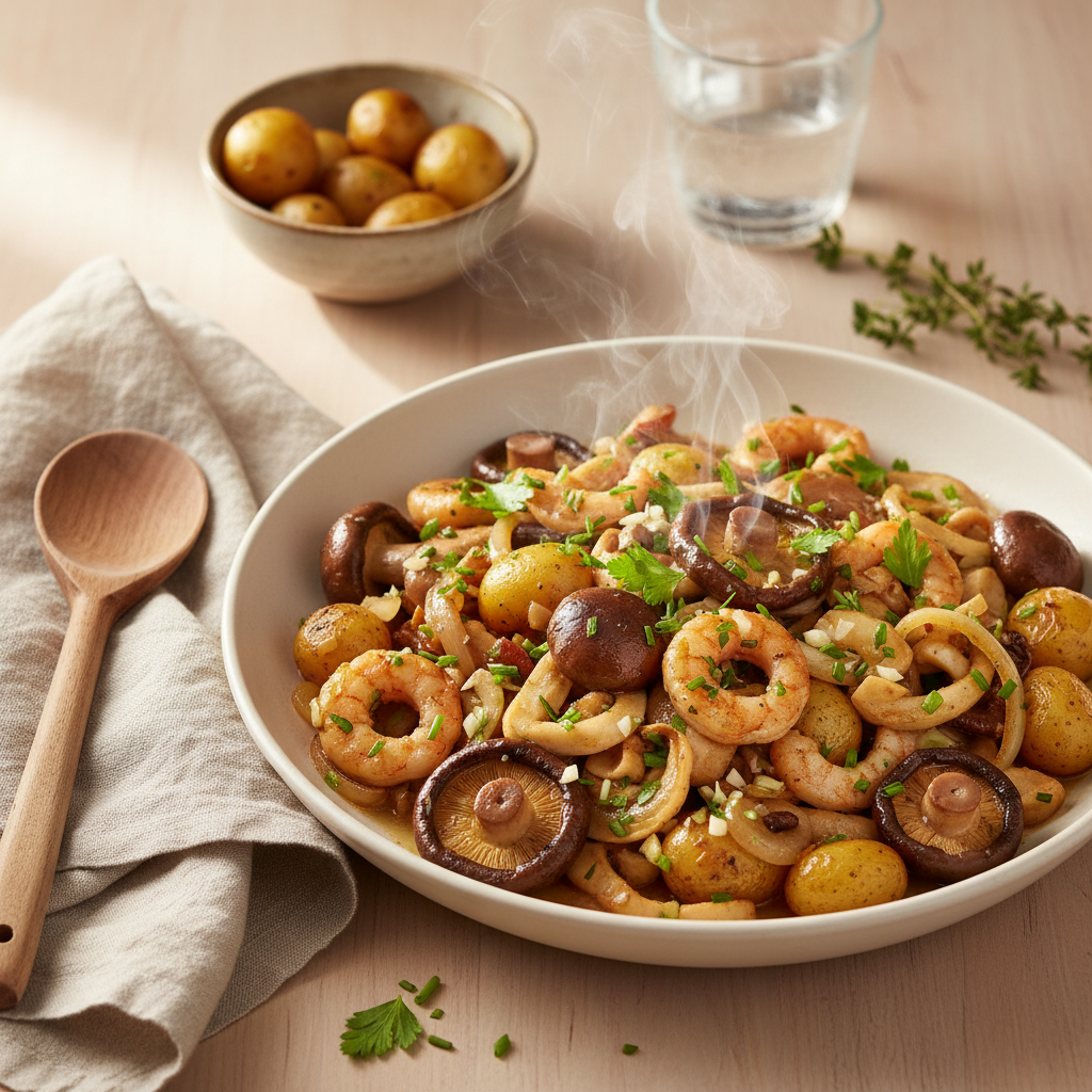 Vegetarische Wokschotel met Shiitake en Kastanjechampignons